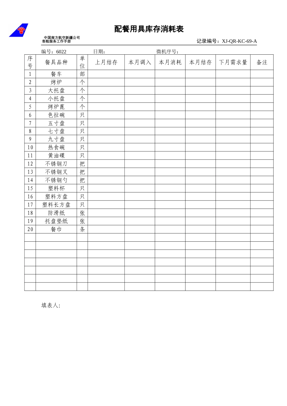 KCB-030-客舱部配餐用具库存消耗表.doc_第1页