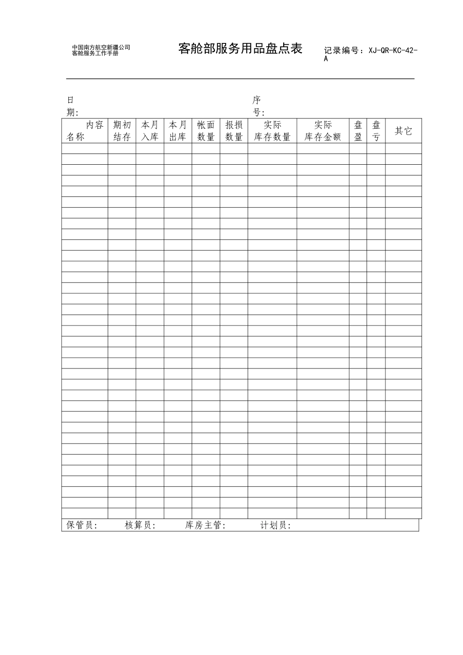 保障中队客舱部服务用品盘点表.doc_第1页