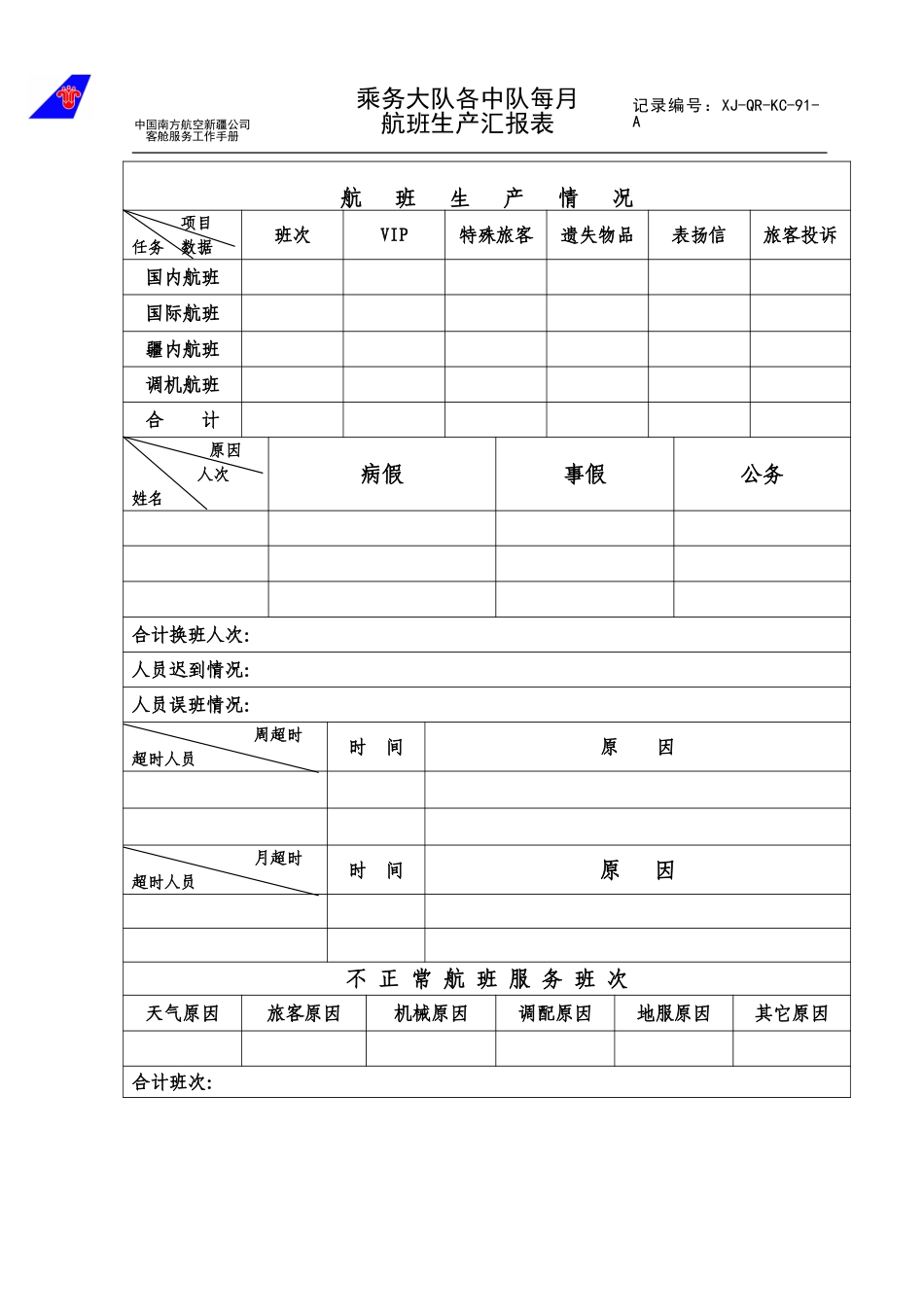 乘务大队航班生产情况表.doc_第1页