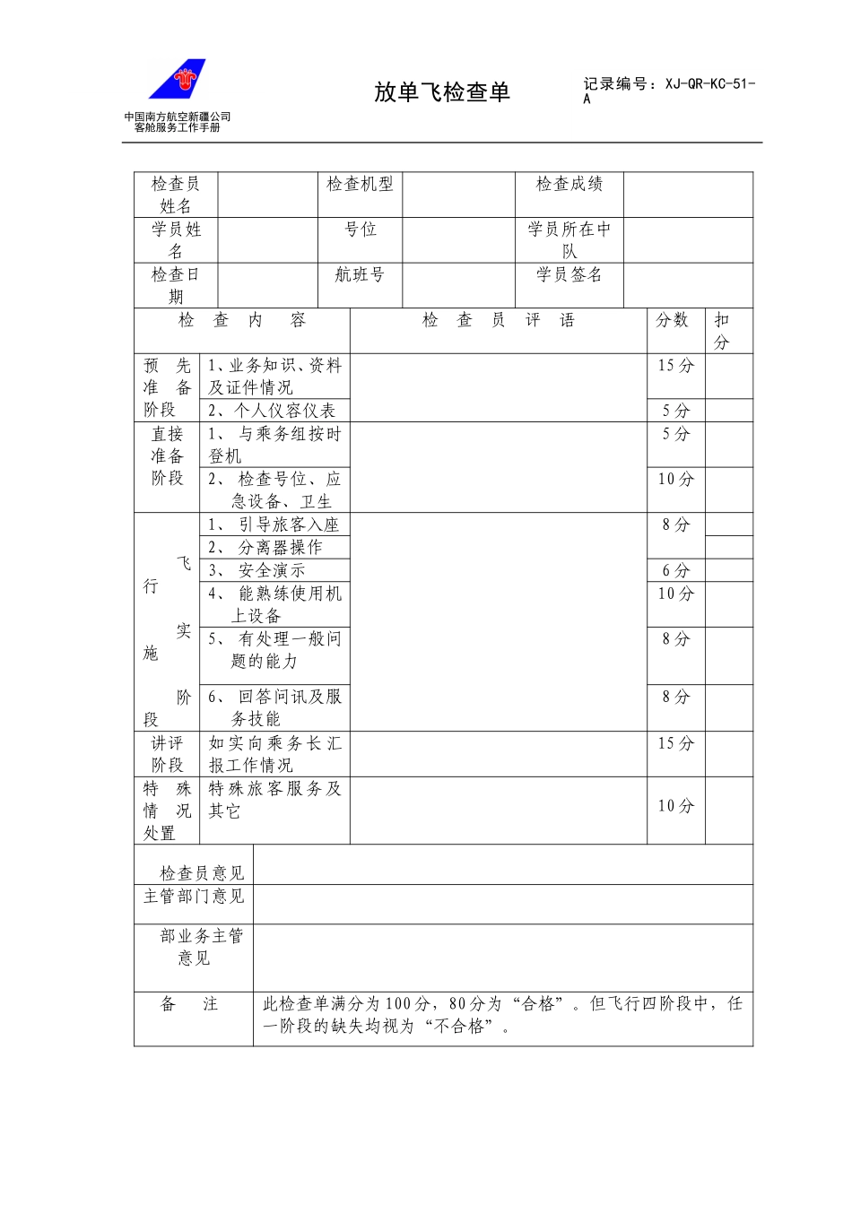 放单飞检查表.doc_第1页
