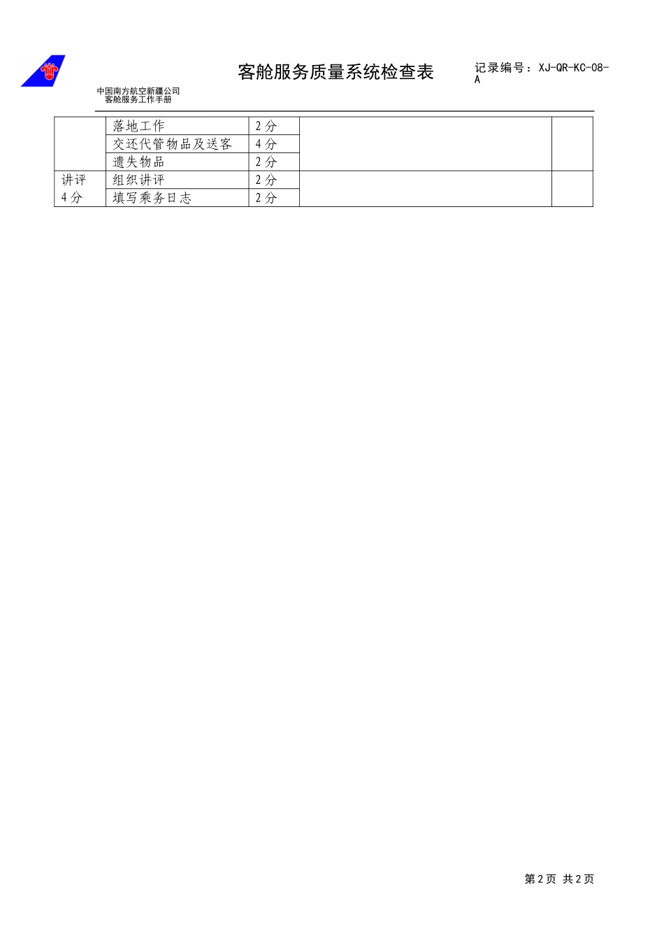 客舱服务质量系统检查表.doc_第2页