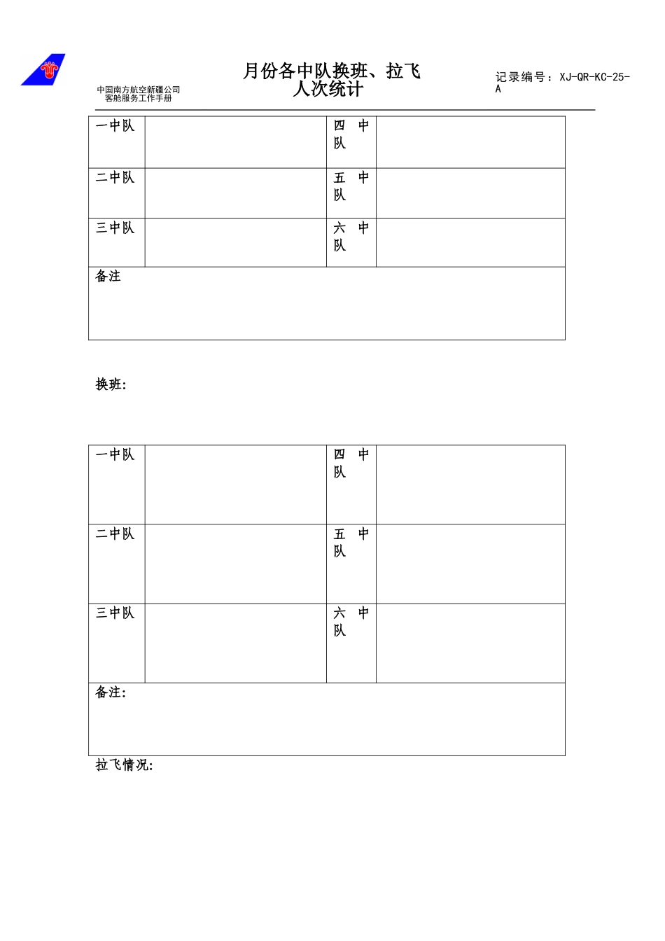 月份各中队换班、拉飞人次统计表.doc_第1页