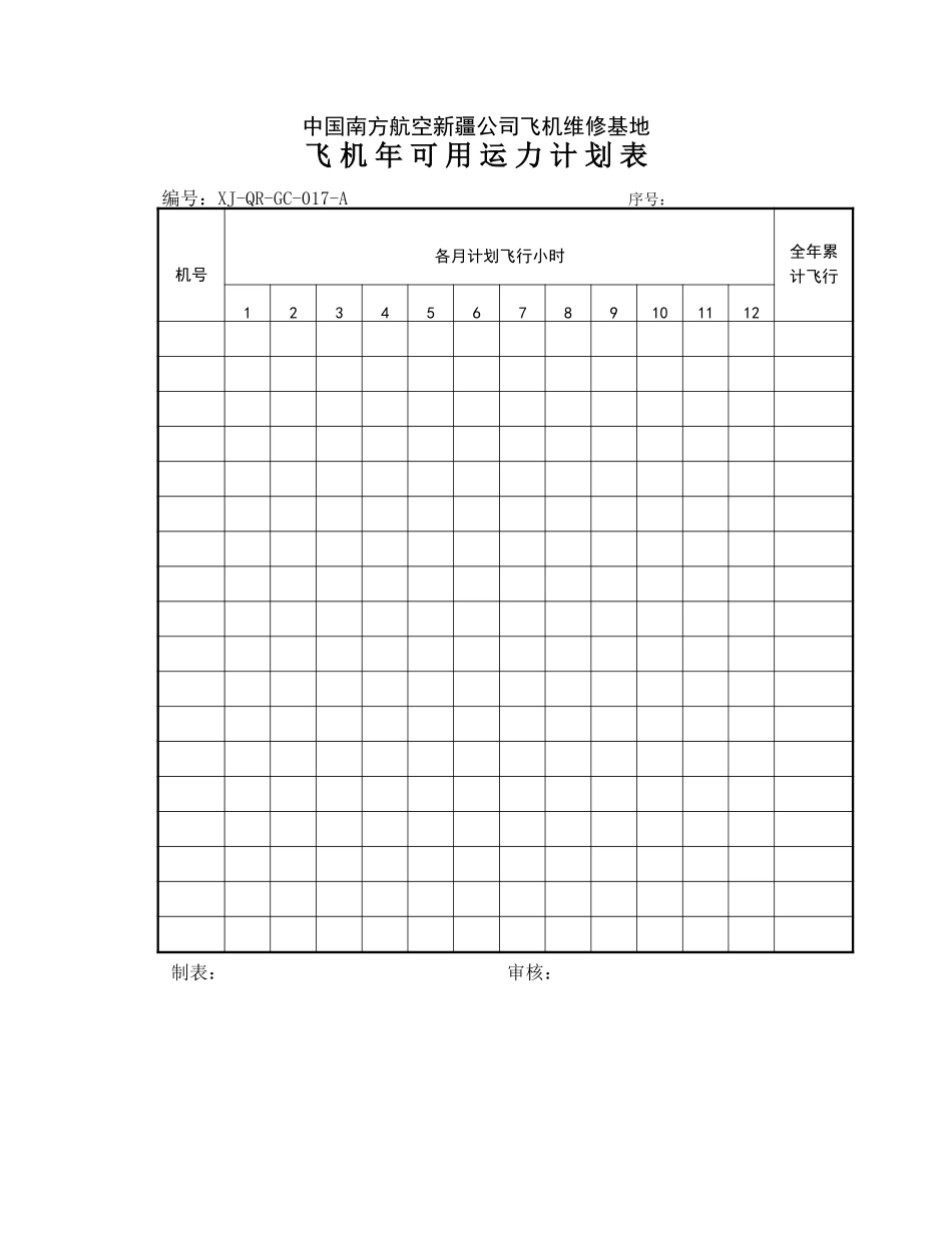 17飞机年可用运力计划表.DOC_第1页