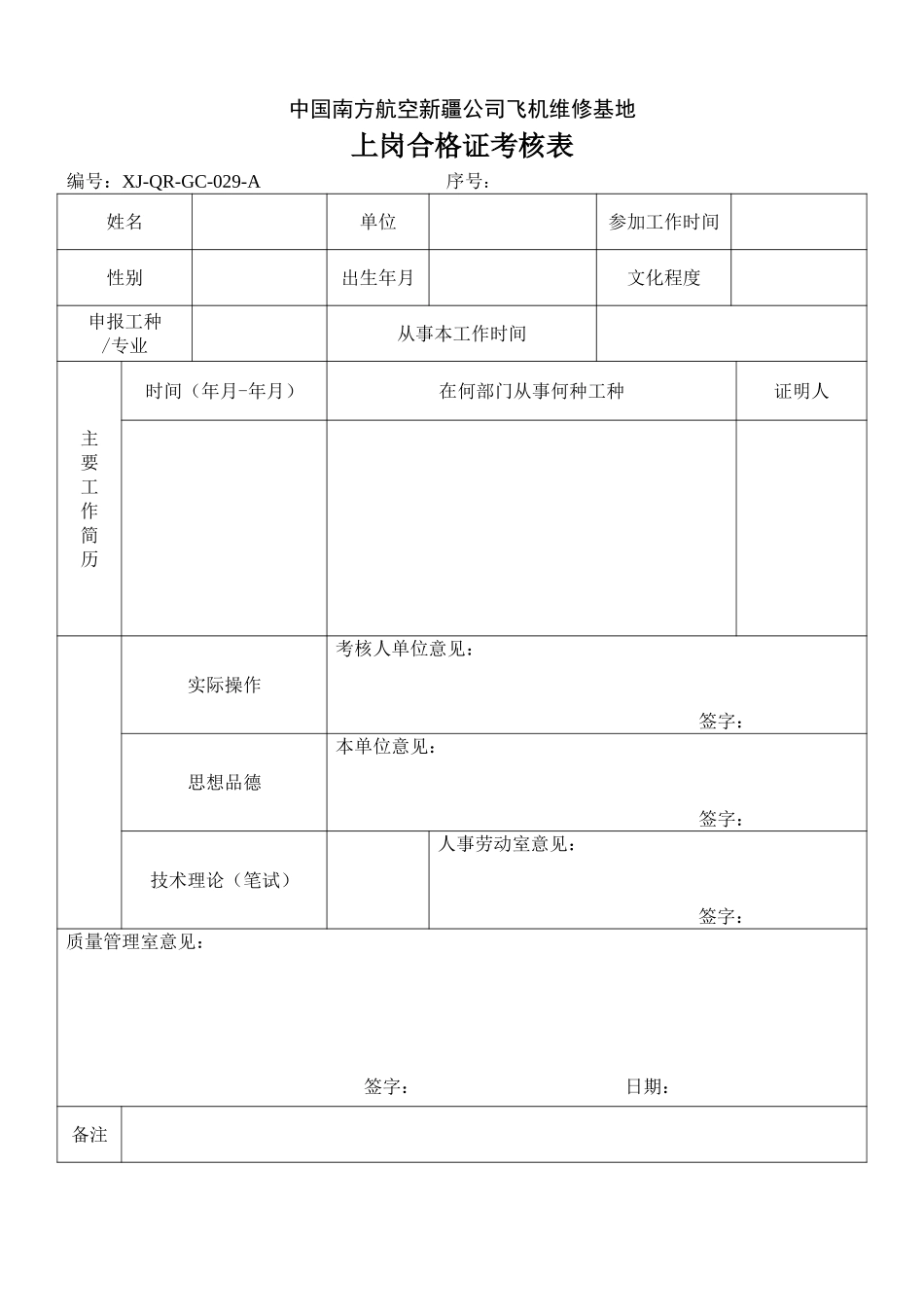 29上岗合格证考核表.doc_第1页