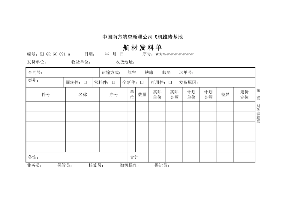 91航材发料单.doc_第1页