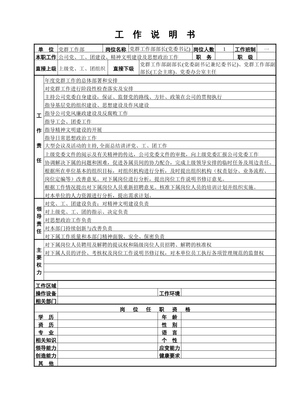 党群工作部部长工作说明书.doc_第1页