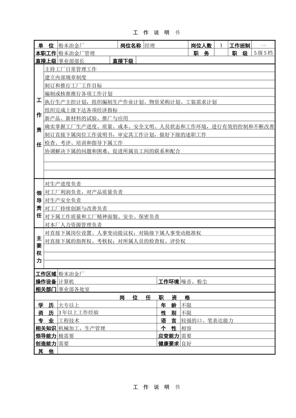 粉末冶金厂工作说明书.doc_第1页