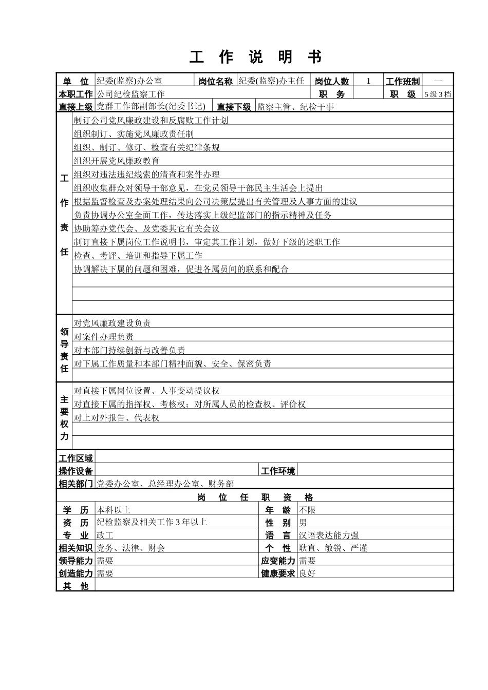 纪委监察办工作说明书.doc_第1页