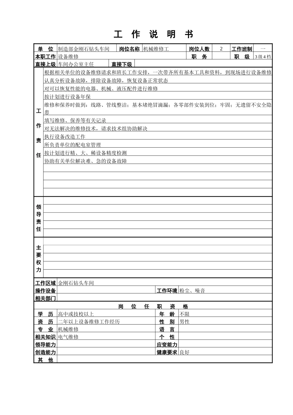 金刚石钻头车间工作说明书.doc_第3页