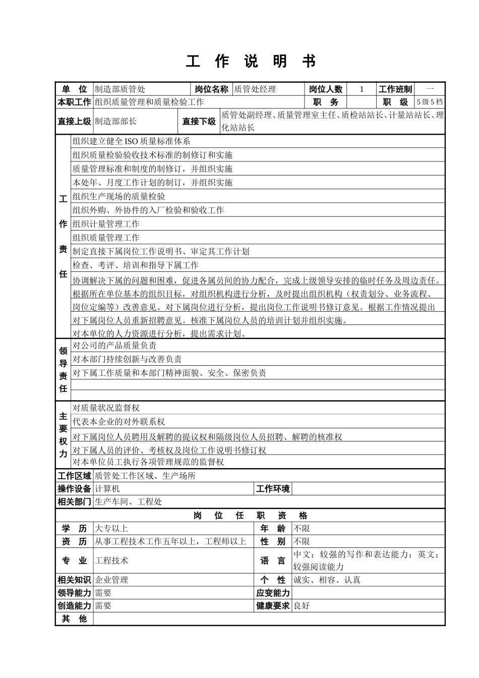 质管处工作说明书.doc_第1页
