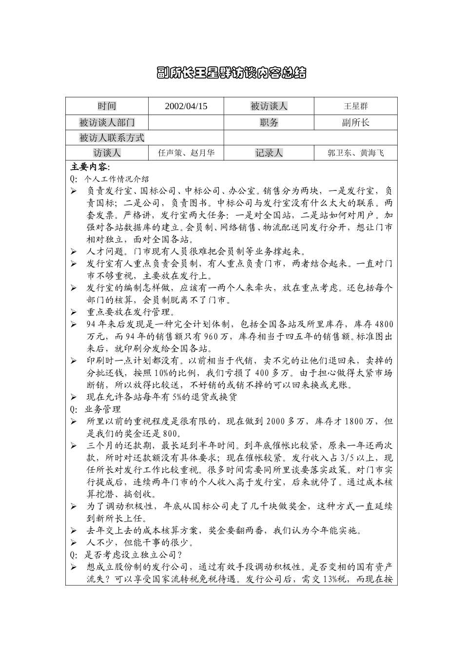 16副所长王星群访谈记录0415.doc_第1页