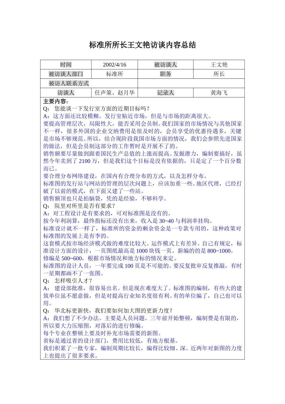 20标准所所长王文艳访谈记录0416.doc_第1页