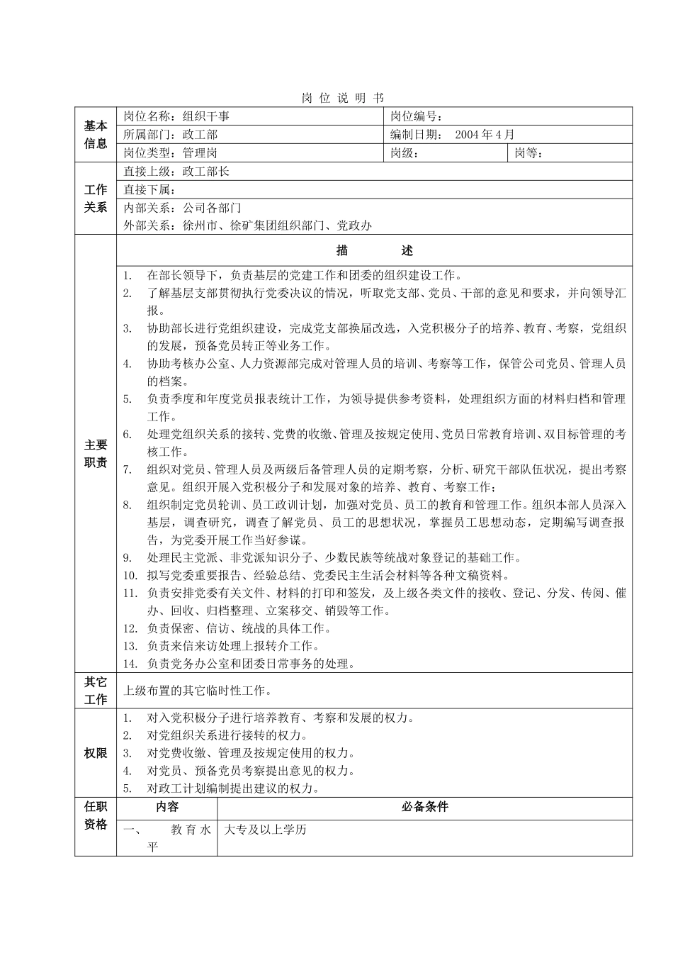 岗 位 说 明 书-政工部.doc_第3页