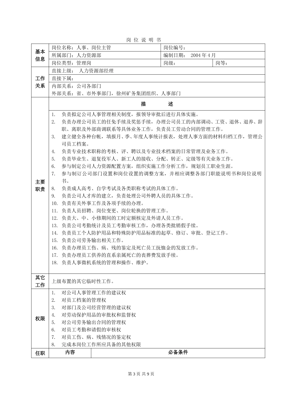岗位说明书-人力资源部.doc_第3页