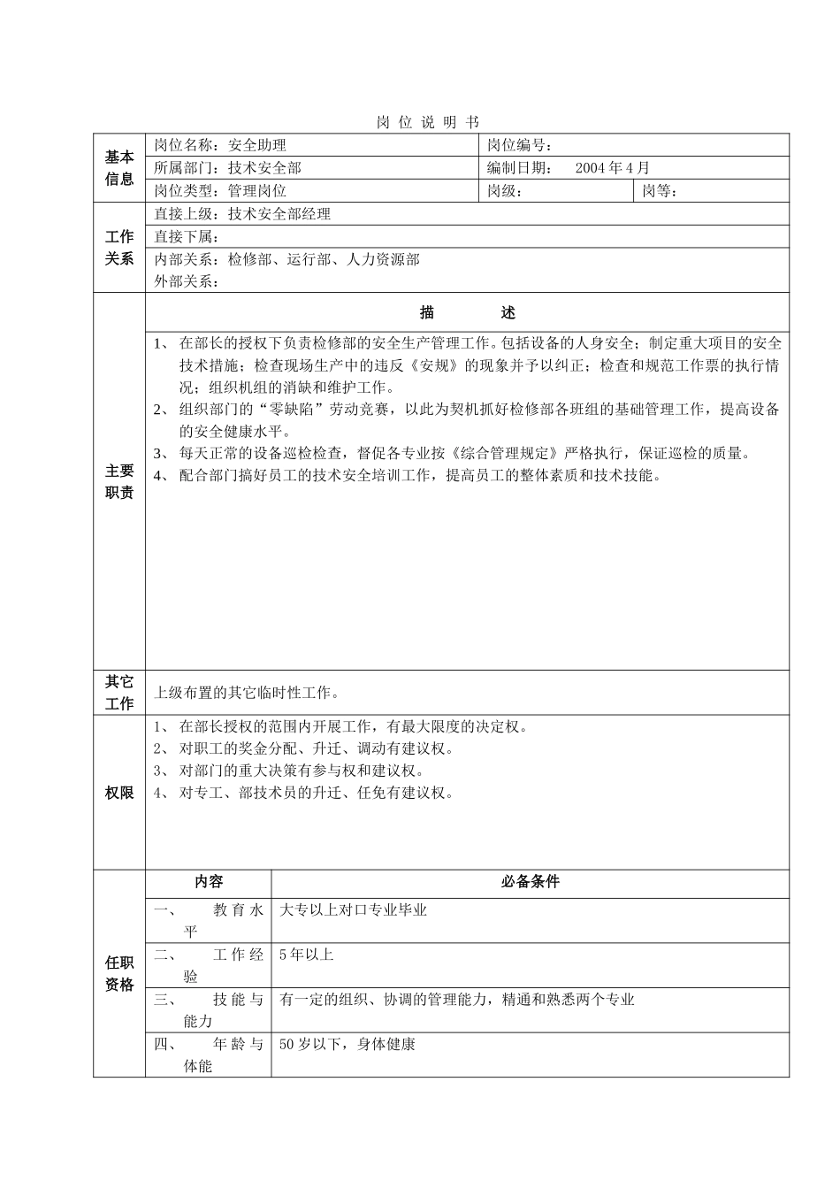 技术安全部岗位说明书.doc_第3页