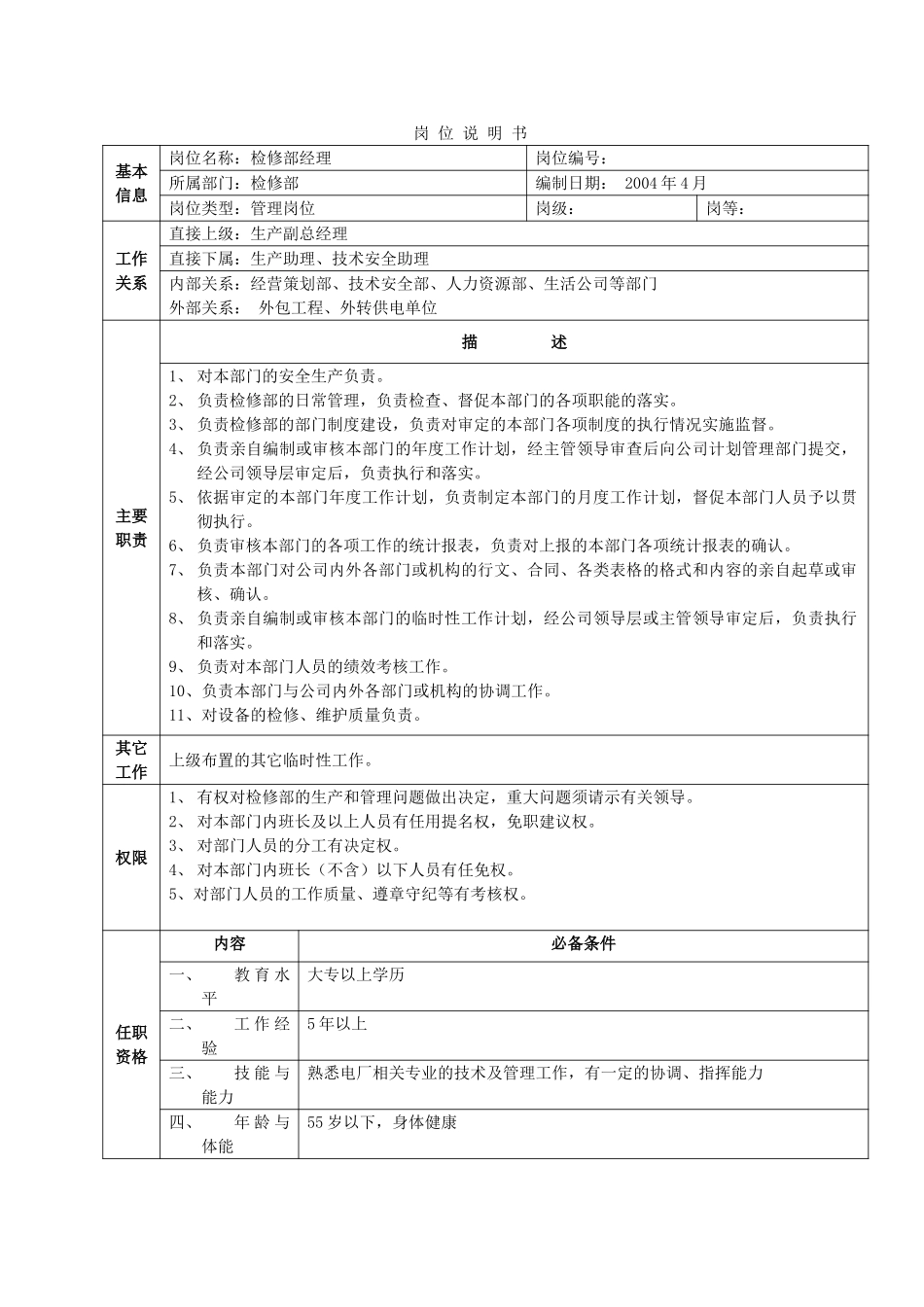 检修部岗位说明书.doc_第1页