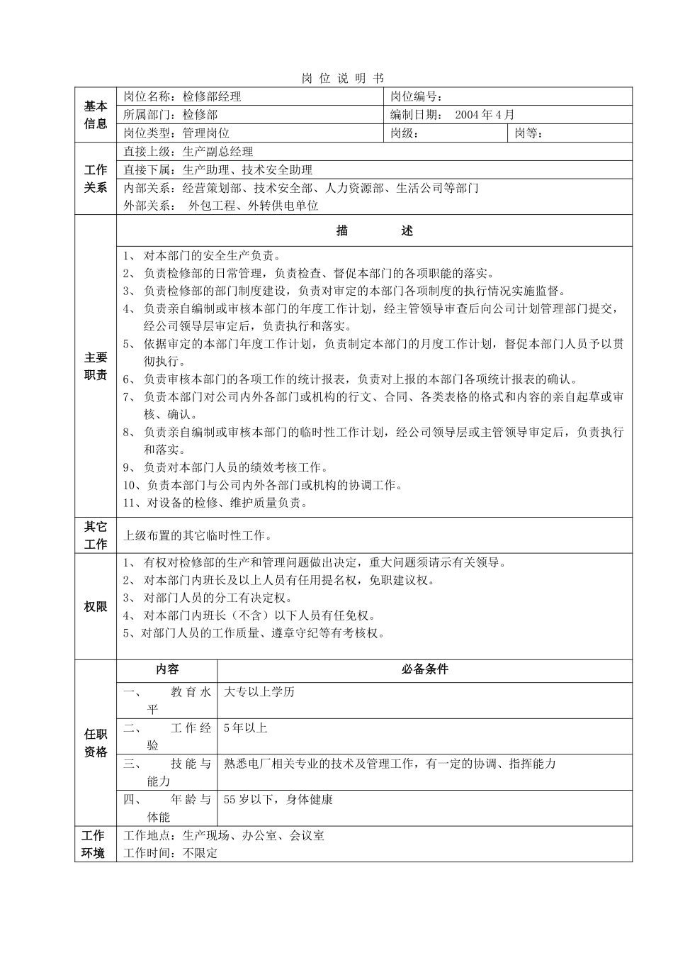 检修部岗位说明书0422.doc_第1页
