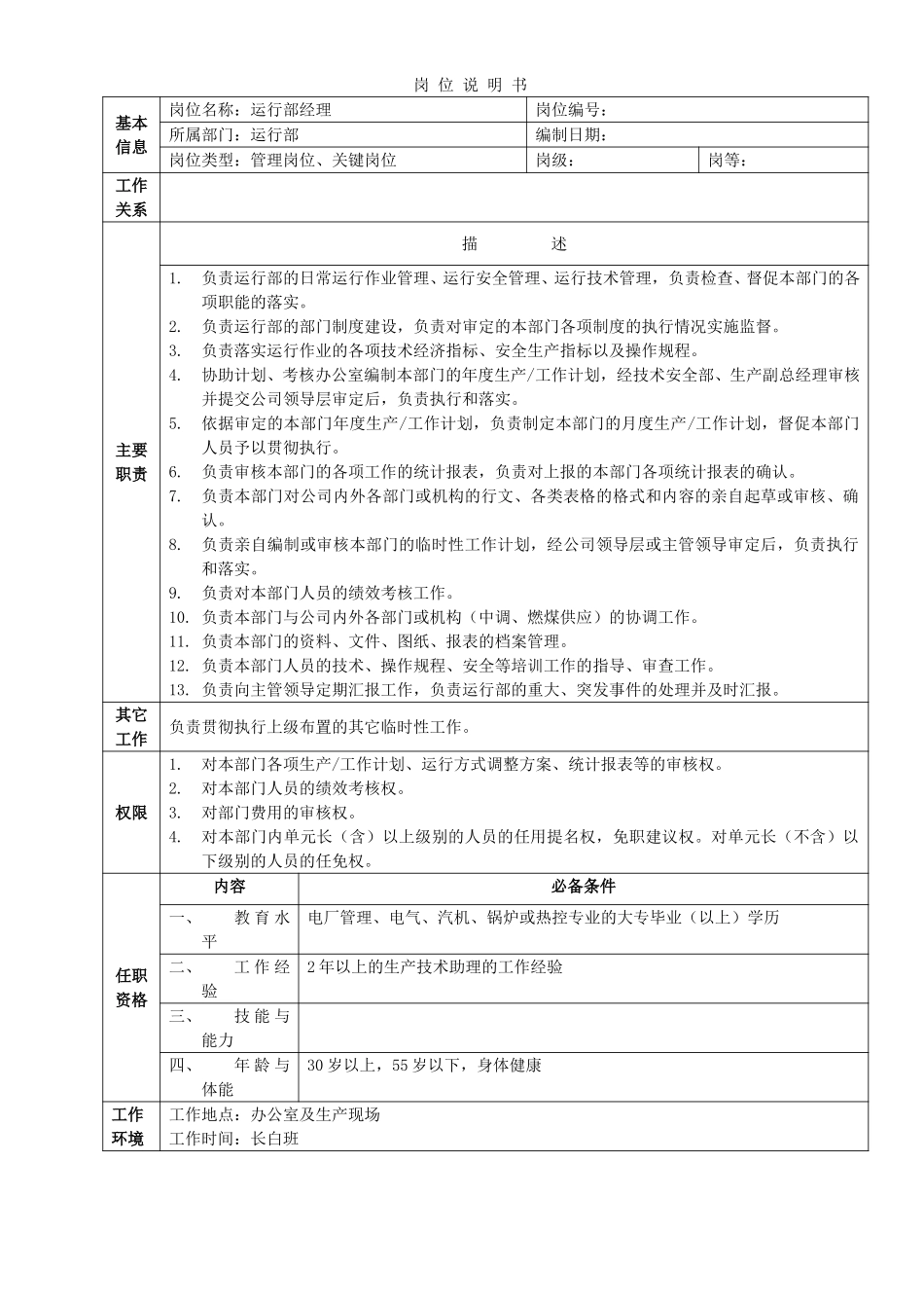 运行部-岗位说明书汇编.doc_第1页