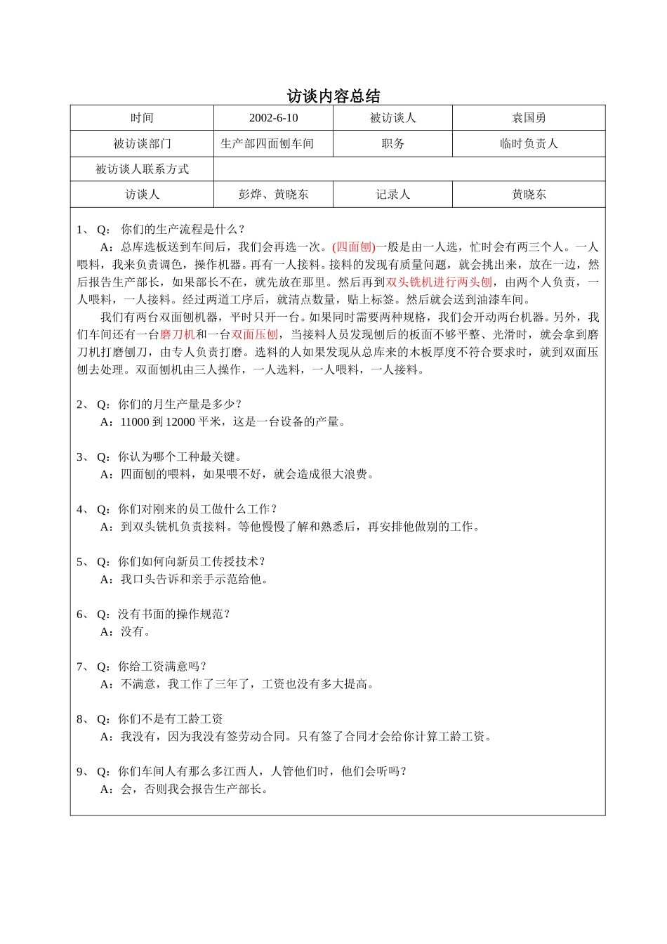 访谈记录--四面刨车间.doc_第1页