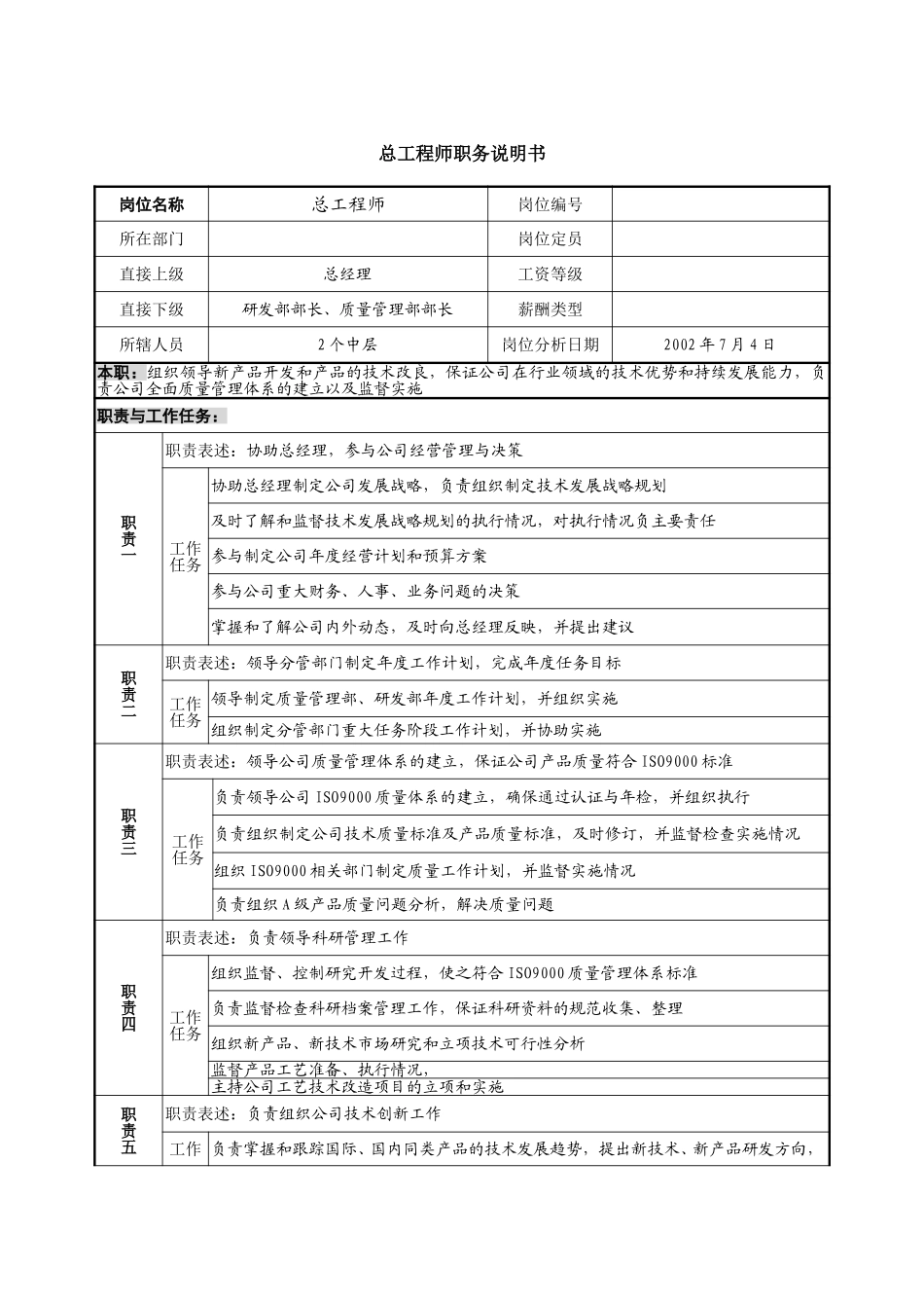 总工程师职务说明书.doc_第1页