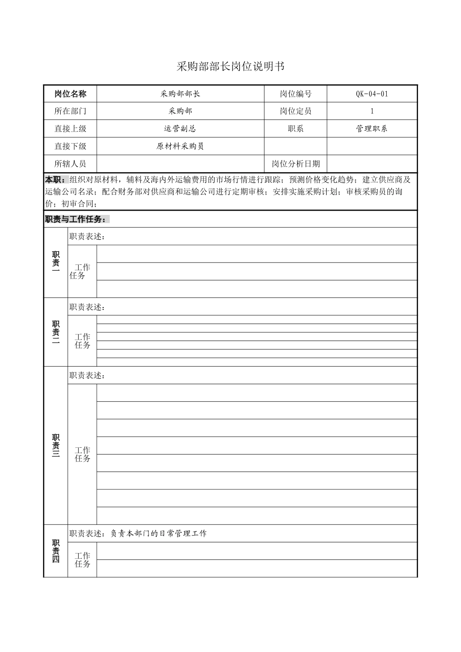 采购部部长岗位说明书.doc_第1页