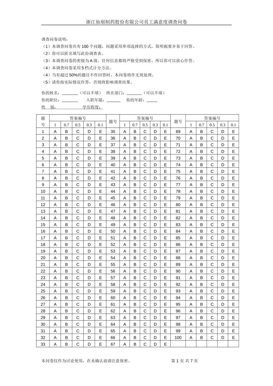 员工满意度调查问.doc_第1页