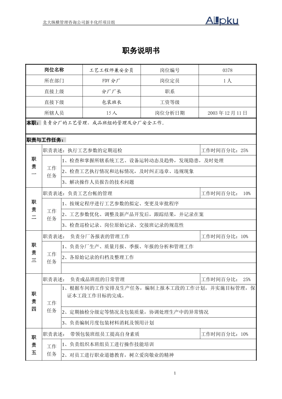 FDY分厂工艺责任工程师职位说明书.doc_第1页