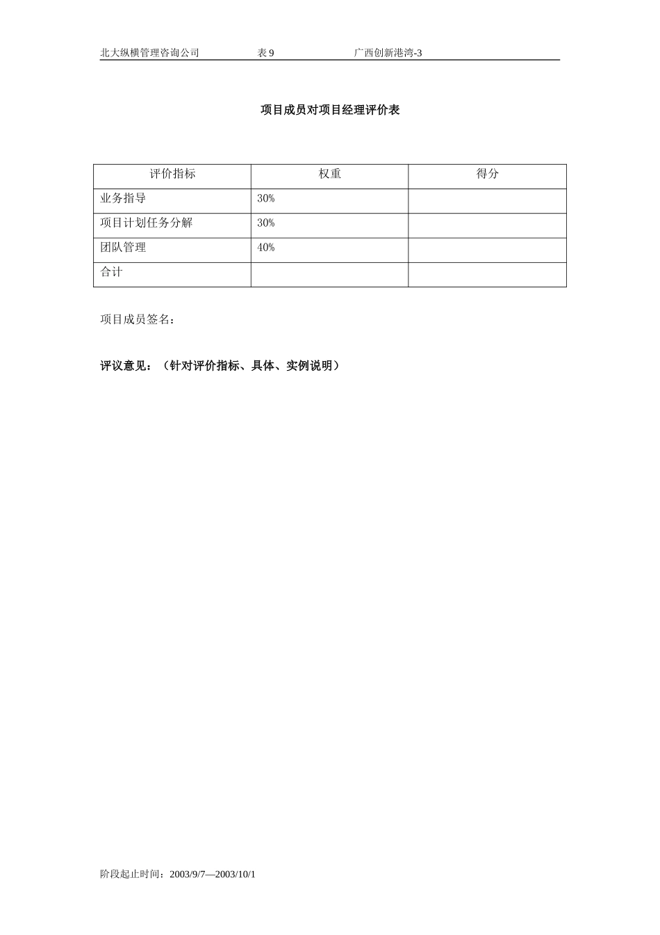 项目成员对项目经理评价表-9.doc_第1页