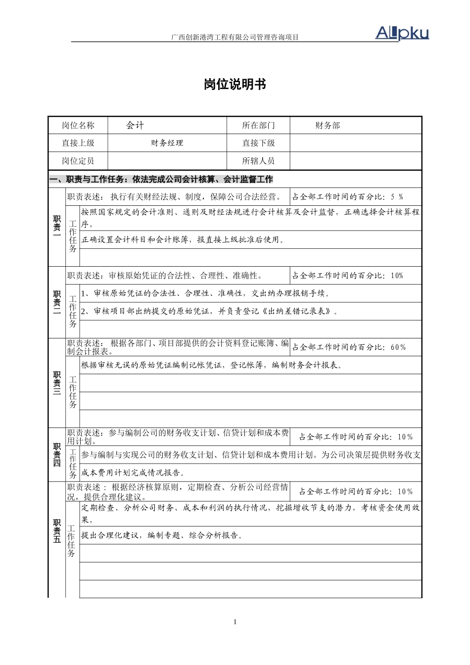 财务部-会计-黄焕宜岗位说明书.doc_第1页