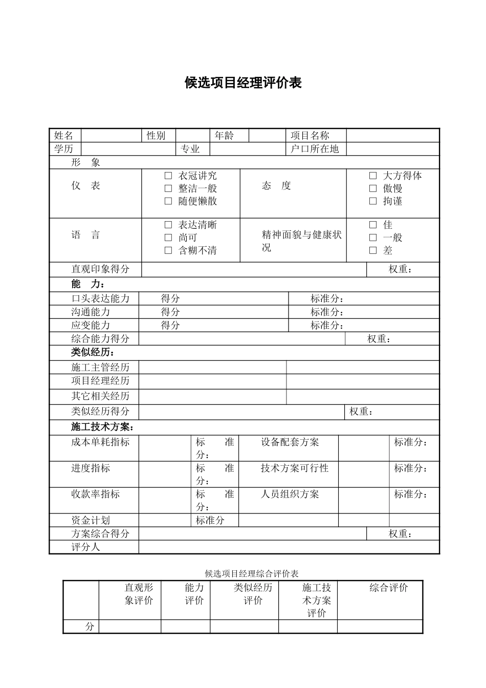 广西创新港湾工程有限公司项目经理竞聘评分办法final.doc_第1页