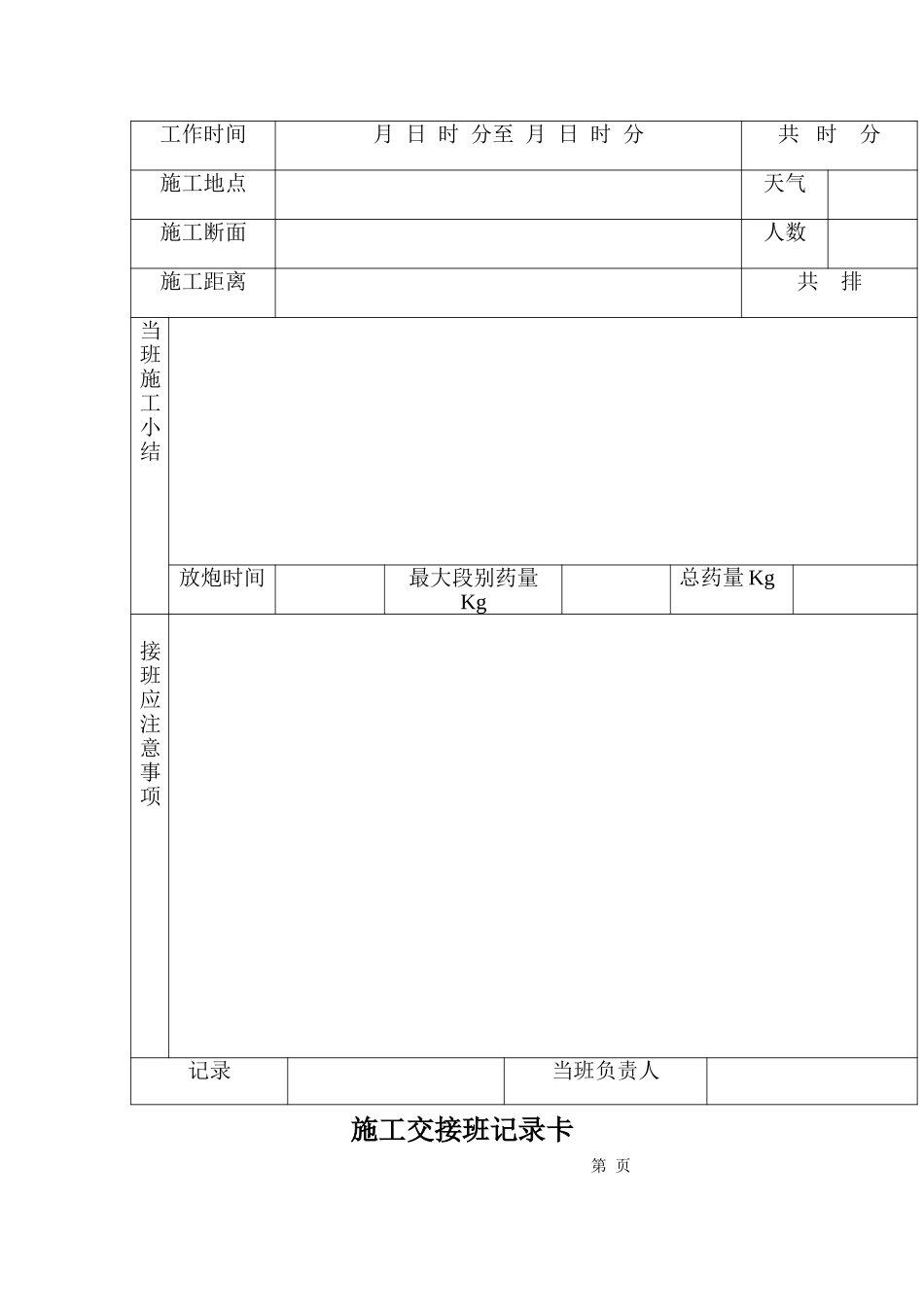 施工交接班记录表.doc_第1页