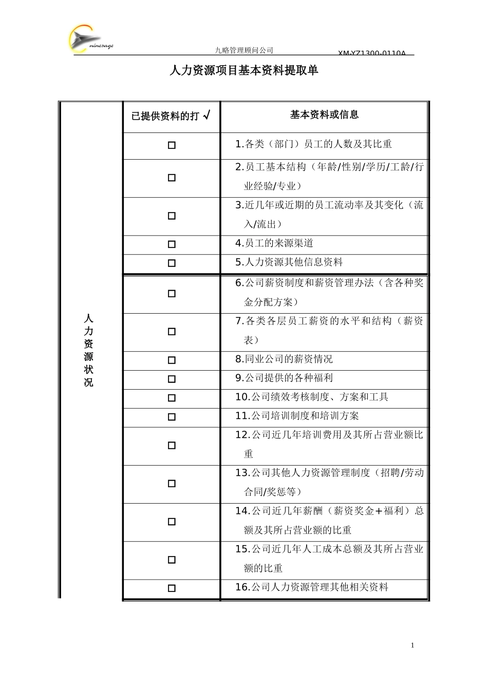 汇仁人力资源项目基本信息提取单.doc_第1页