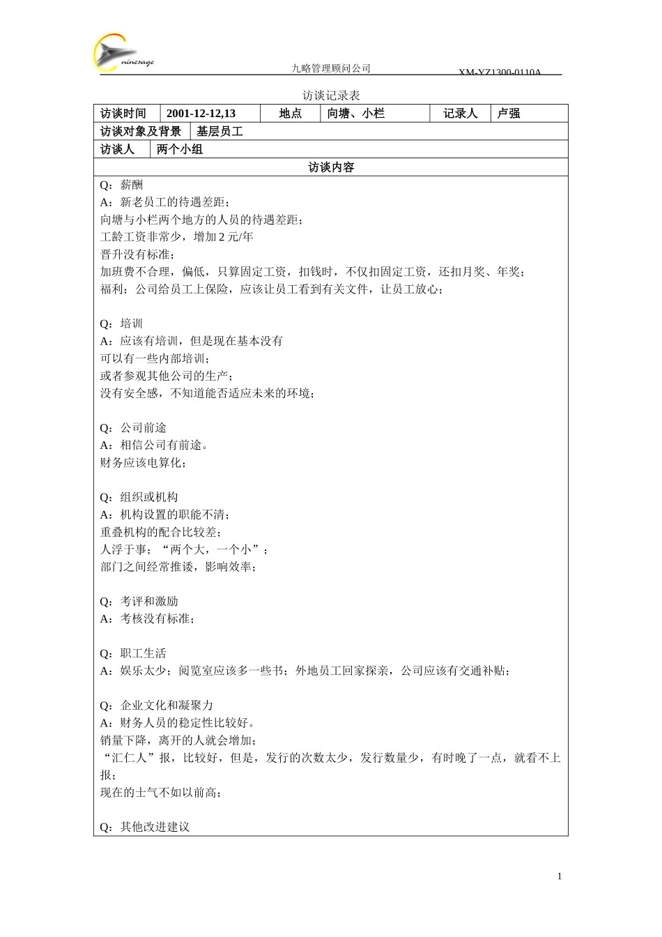 访谈记录表-基层.doc_第1页