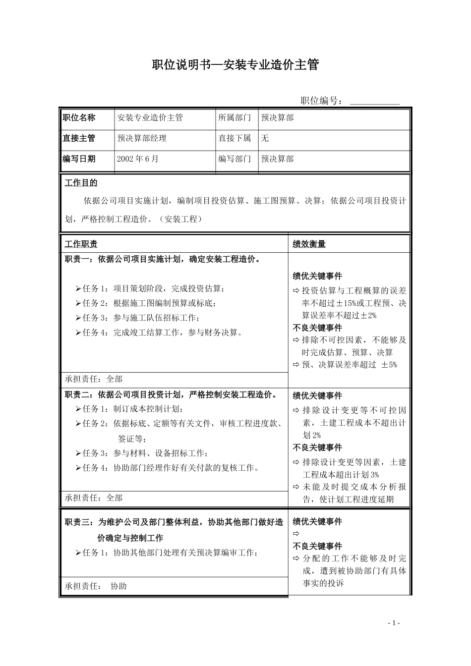 职位说明书-安装.doc_第1页