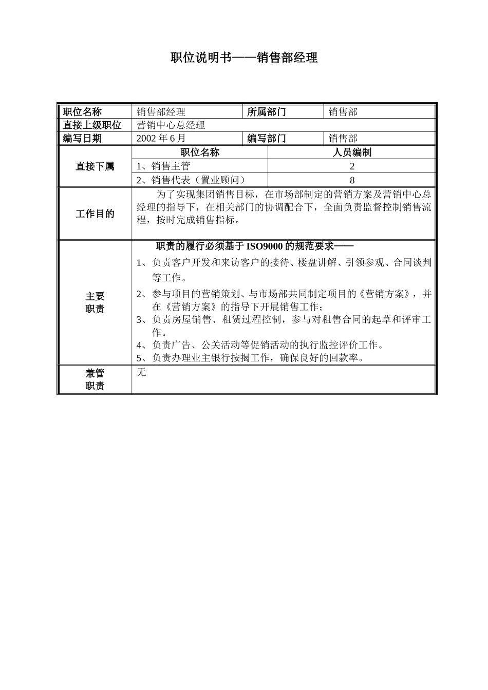 职位说明书——销售部经理.doc_第1页