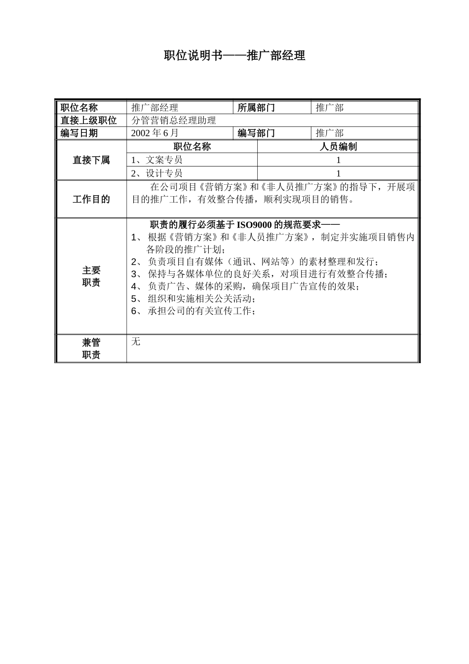 职位说明书——推广部经理.doc_第1页