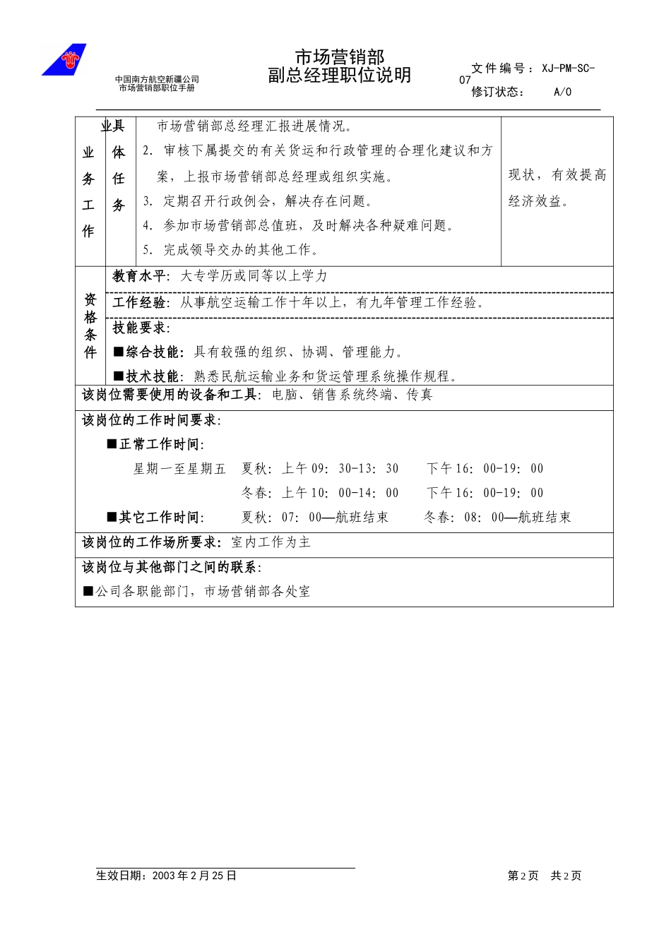 07市场营销部副总经理职位说明.doc_第2页