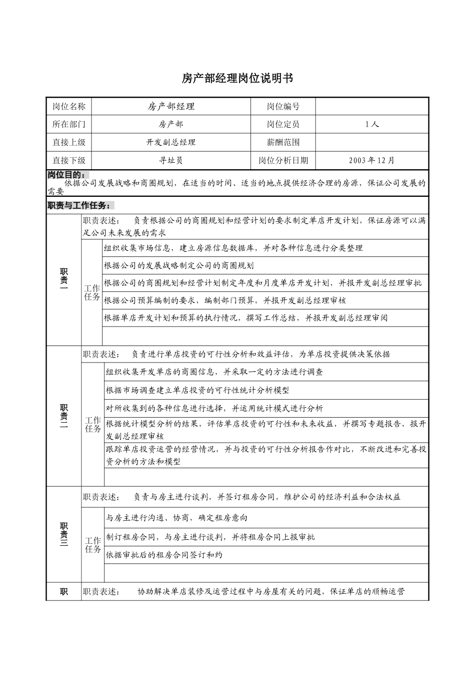 1217－房产部经理岗位说明书-lzq.doc_第1页