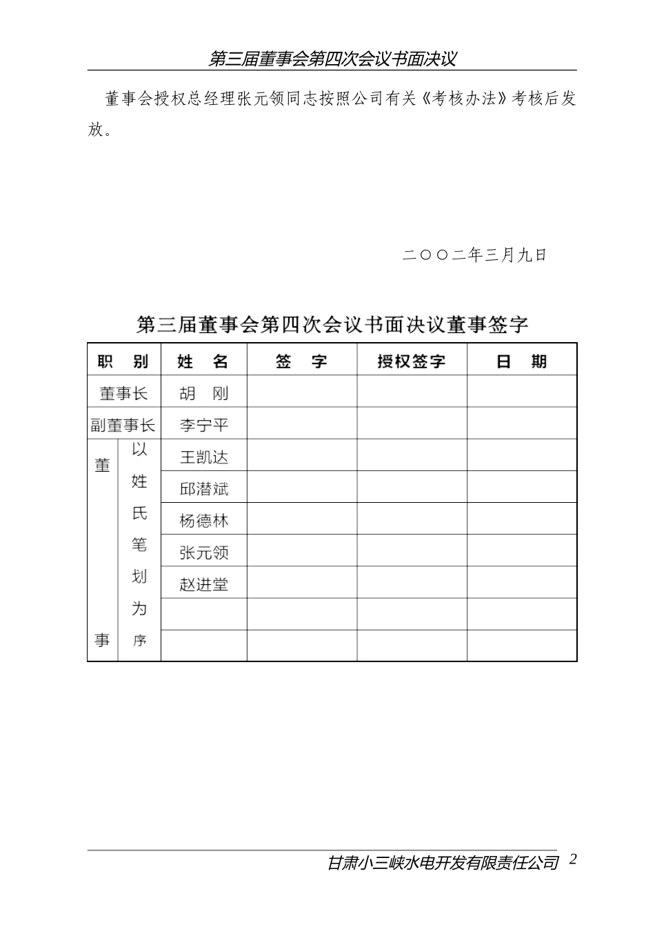 第三届董事会四次会议书面决议（年度考核）20020308.DOC_第2页