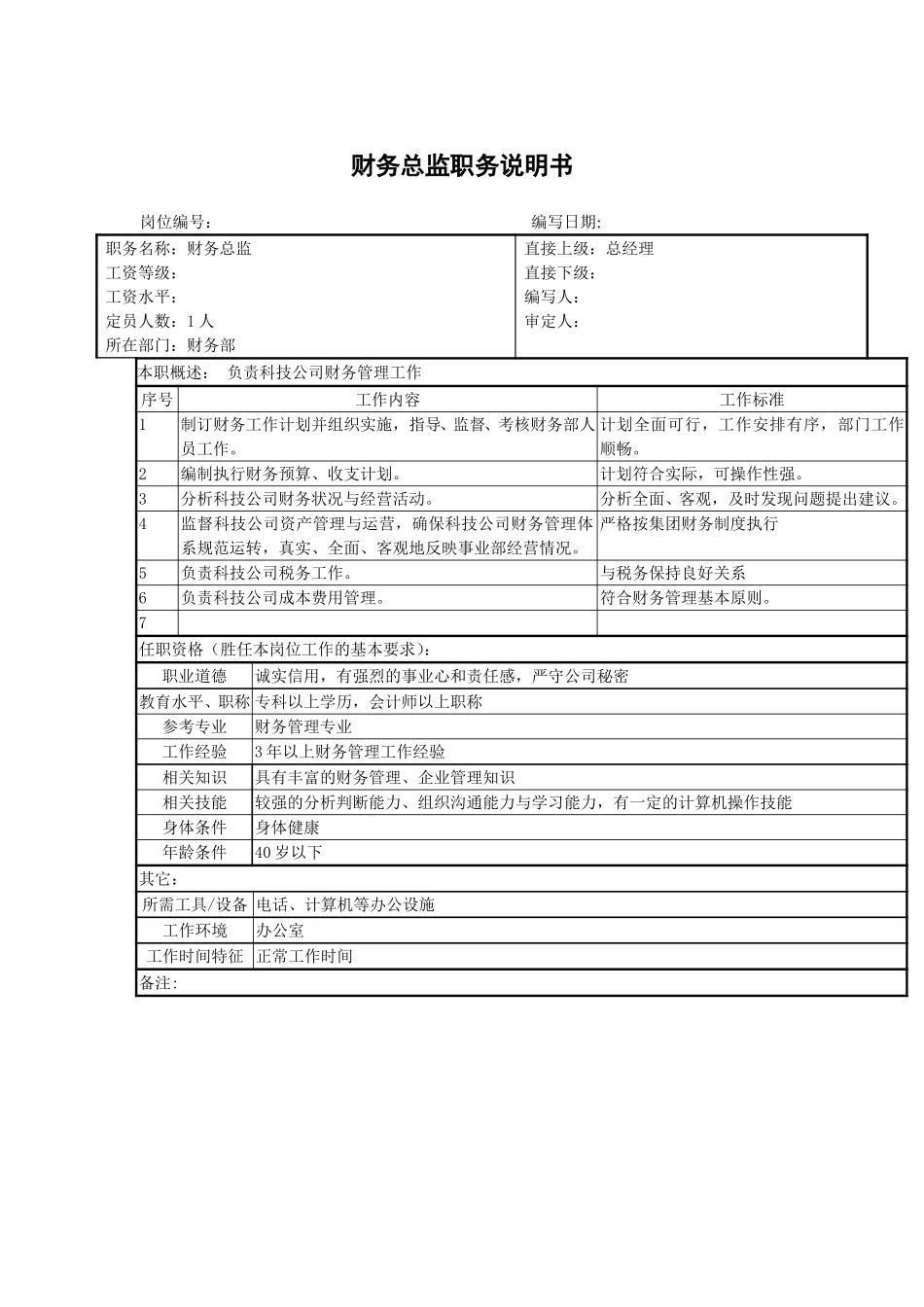 财务总监职务说明书.doc_第1页
