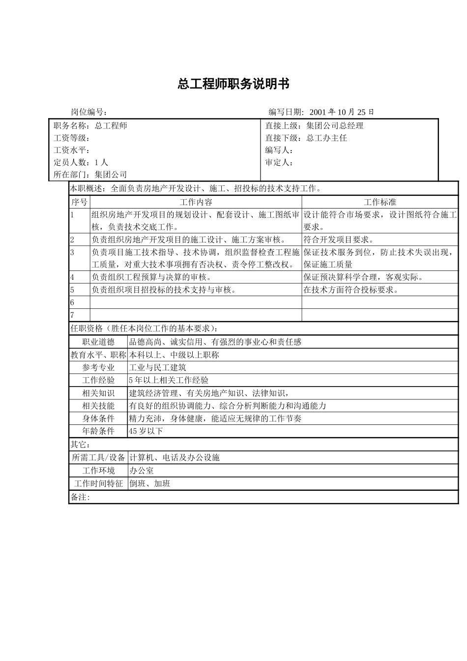 总工程师职务说明书.doc_第1页