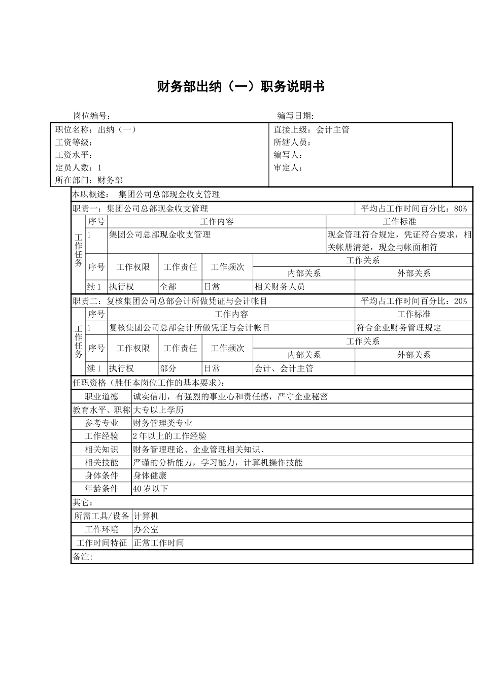出纳（一）职务说.doc_第1页
