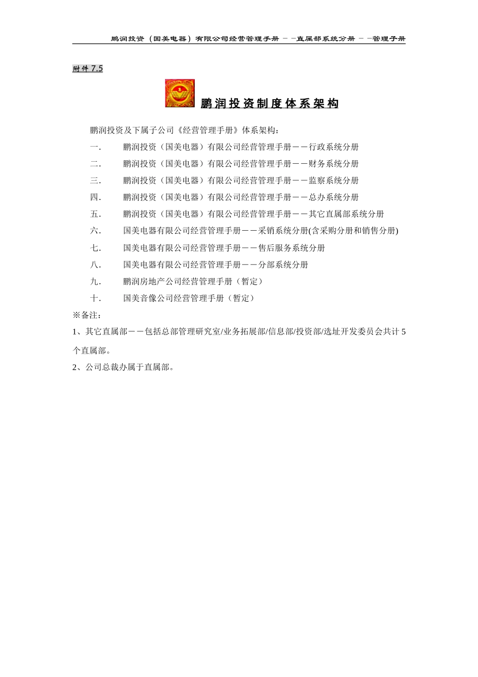 附件7.5：鹏润投资制度体系架构.DOC_第1页