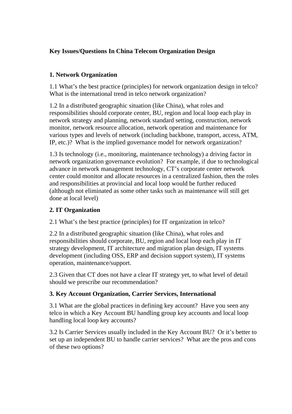Key Issues For China Telecom Org Design.doc_第1页