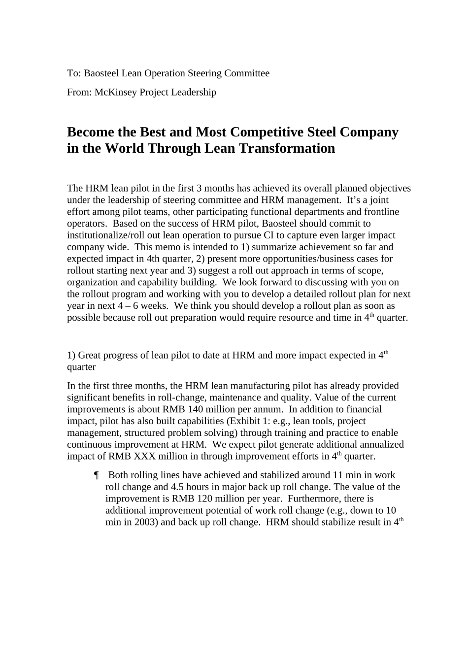 Memo to BS steering committee on LEAN ROLLOUT.doc_第1页