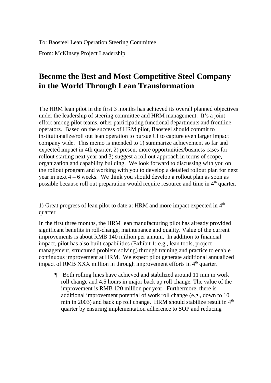 Memo to BS steering committee on LEAN ROLLOUT1.doc_第1页