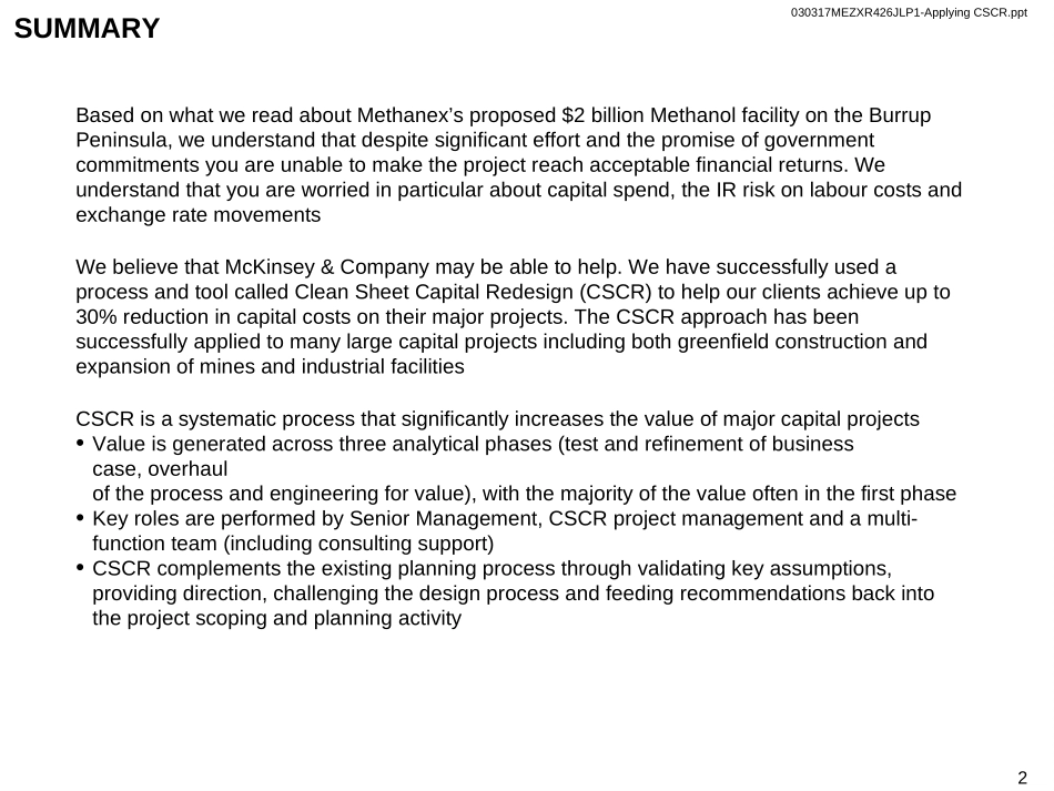 Applying Clean Sheet Capital Redesign at Methanex.ppt_第2页