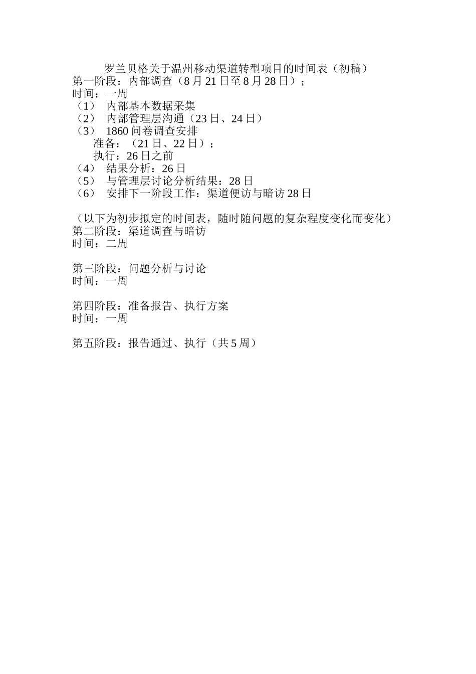 罗兰贝格关于温州渠道转型项目的时间表.doc_第1页