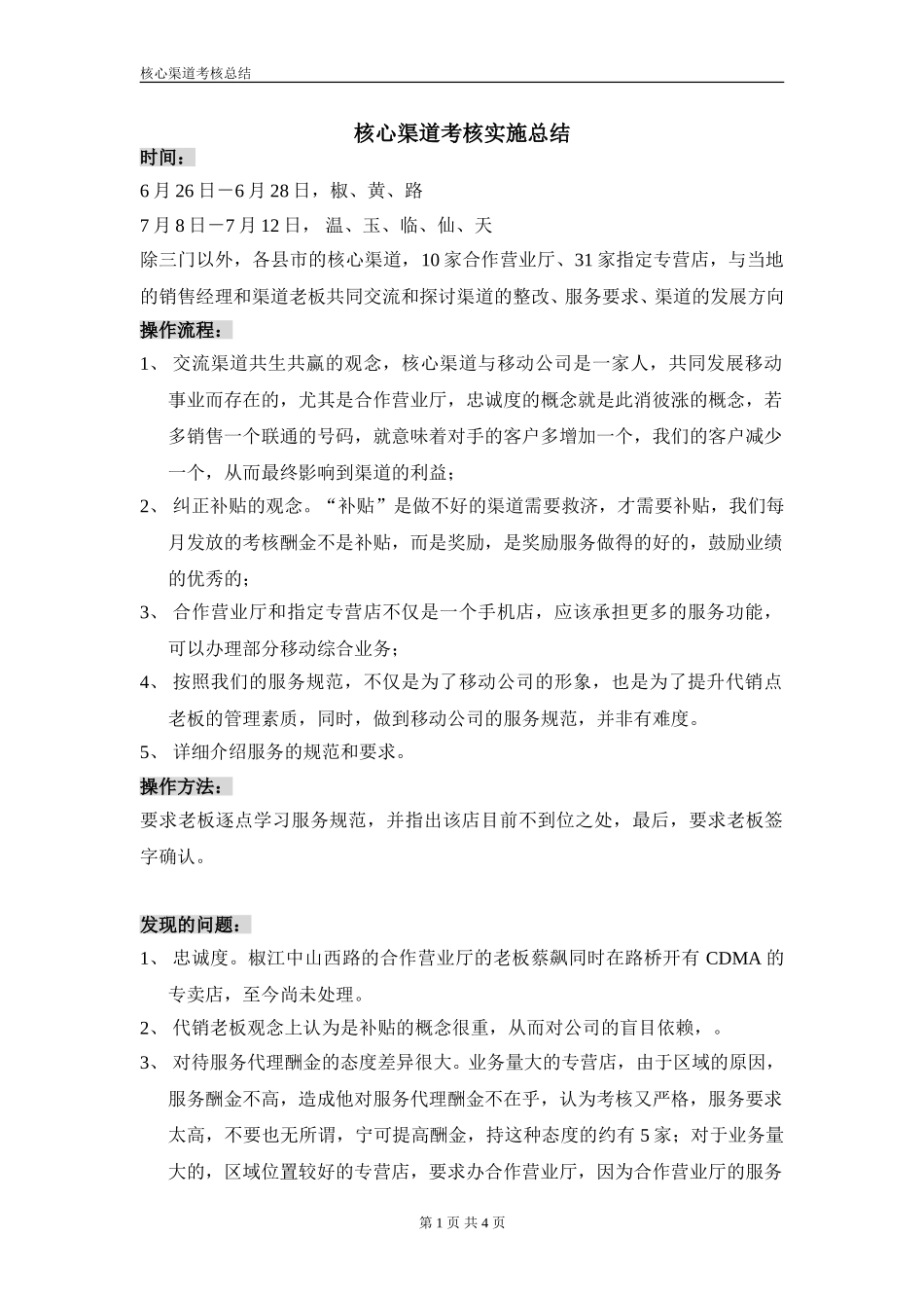 核心渠道考核实施总结.doc_第1页