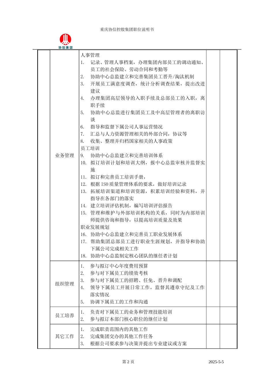 人事培训经理职位说明书.doc_第2页